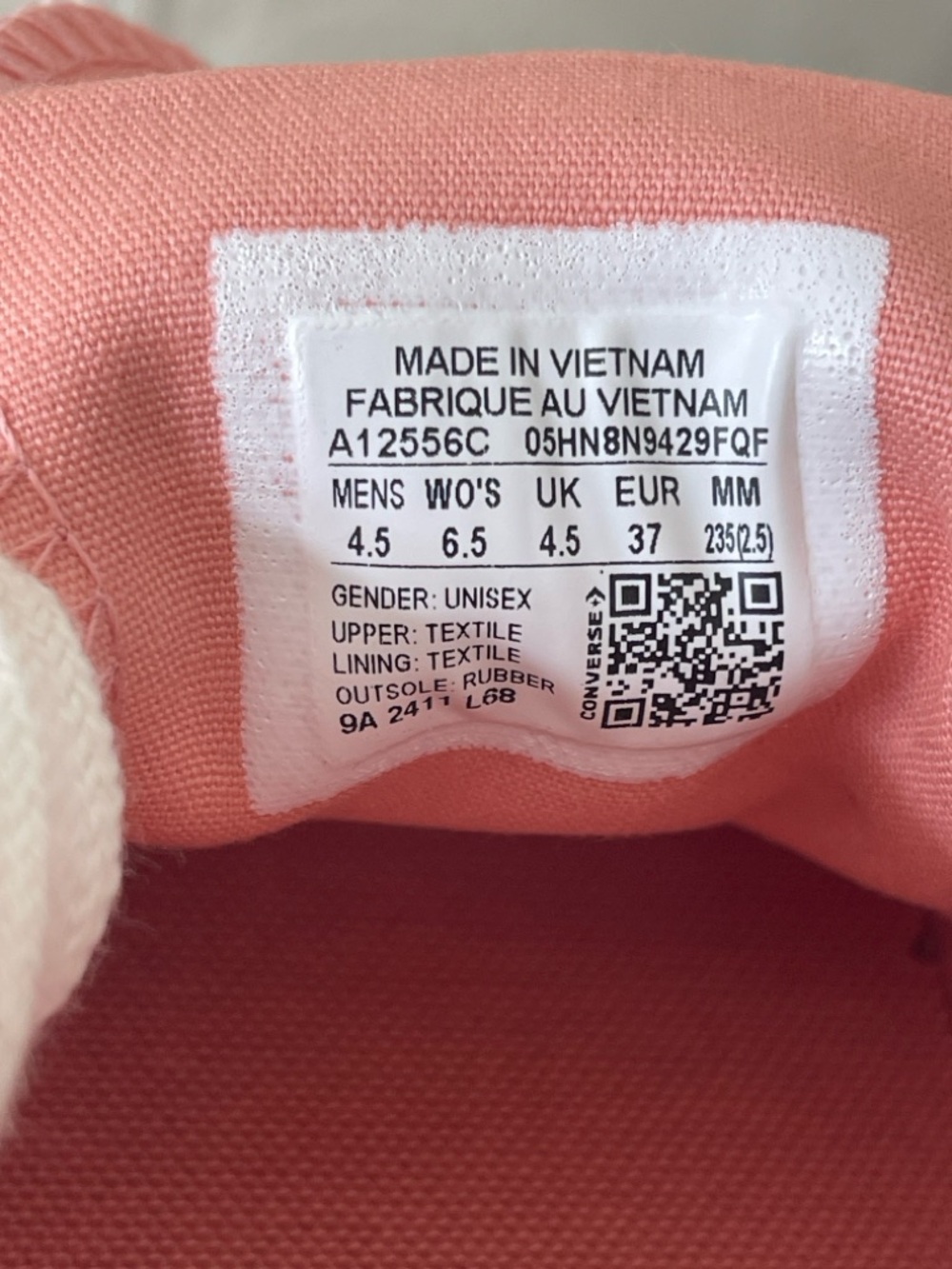 Converse Pink Canvas Low-Top Sneakers with White Soles NWOT SIZE W6.5, M 4.5 - Picture 8 of 8